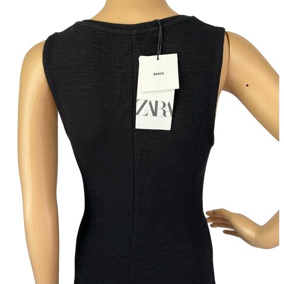 NWT Zara Ribbed Bodycon Dress Black Sleeveless Knit Size M - Picture 10 of 15